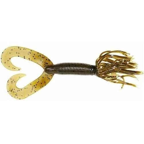 Double Tail Hula Grub Bait, Green Pumpkin Black Flake, 5-inch