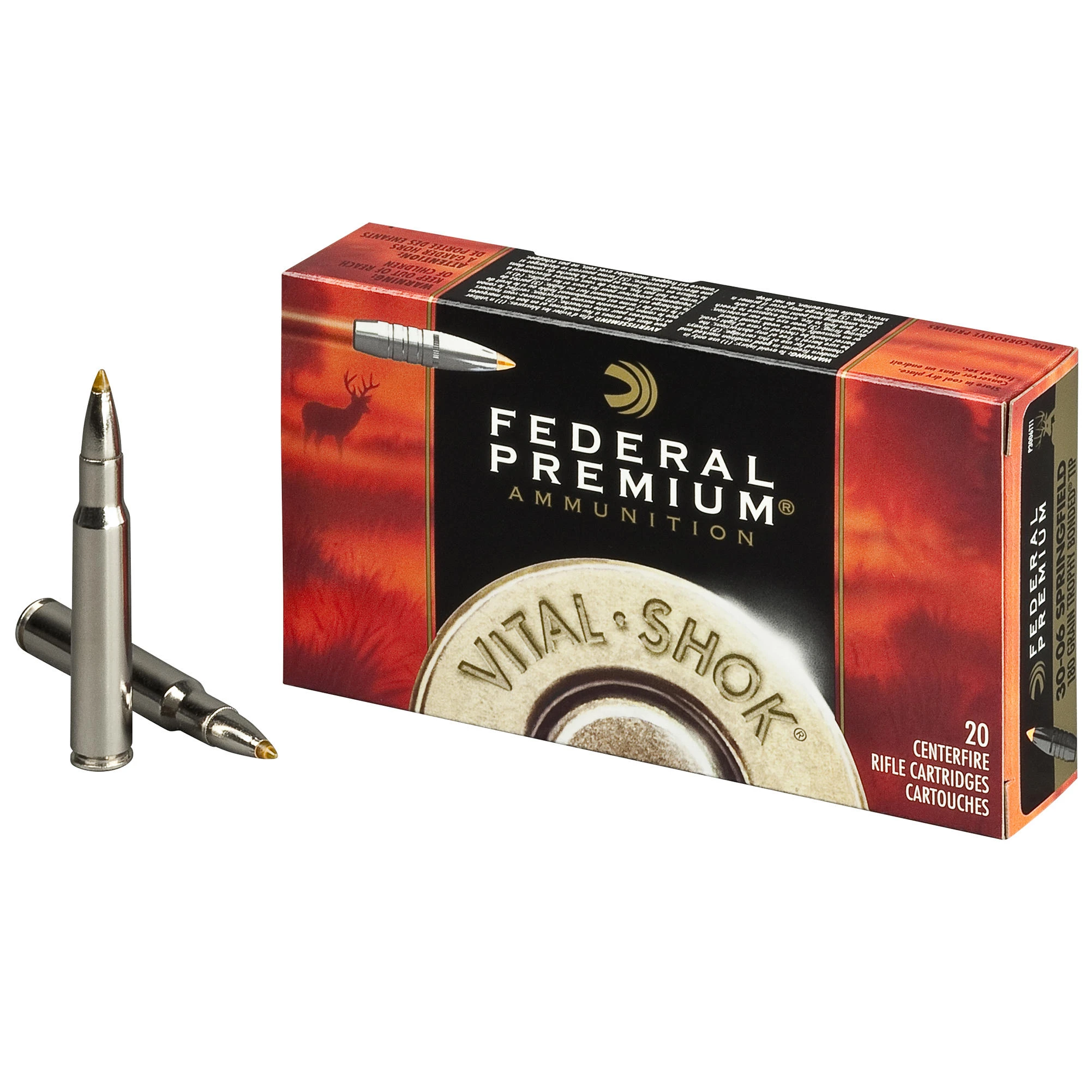 Federal Premium Vital-Shok Trophy Bonded Tip Centerfire Rifle Cartridges - .30-06 Springfield - 165 Grain