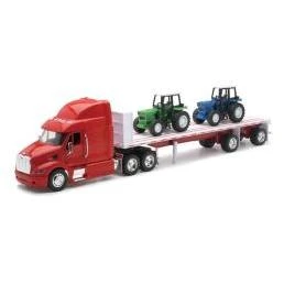 New Ray 10283A Peterbilt 387 Flatbed with Farm Tractor Long Hauler Toy Truck, Pack of 6