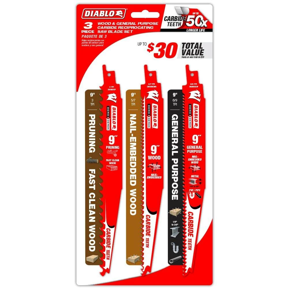 DIABLO Wood and General Purpose Carbide Reciprocating Set (3-Piece)