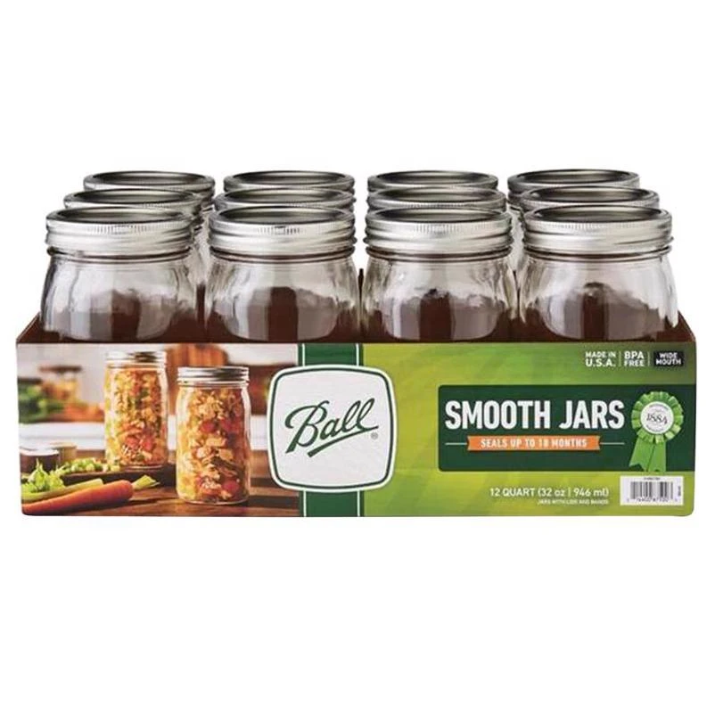 Ball Smooth Sided Wide Mouth Canning Jar 32 oz 12 PK