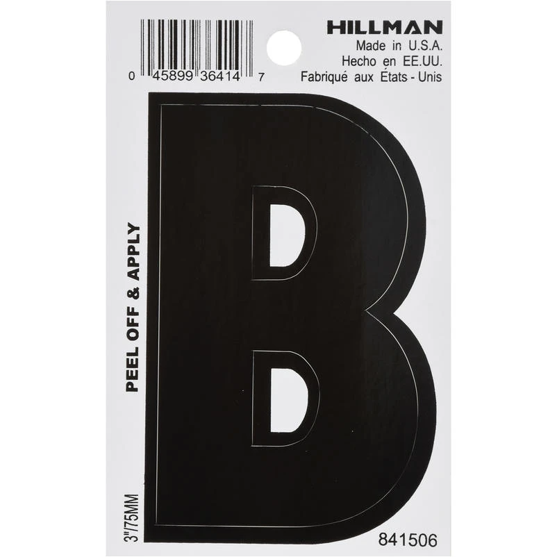 HILLMAN 3 in. Black Vinyl Self-Adhesive Letter B 1 pc