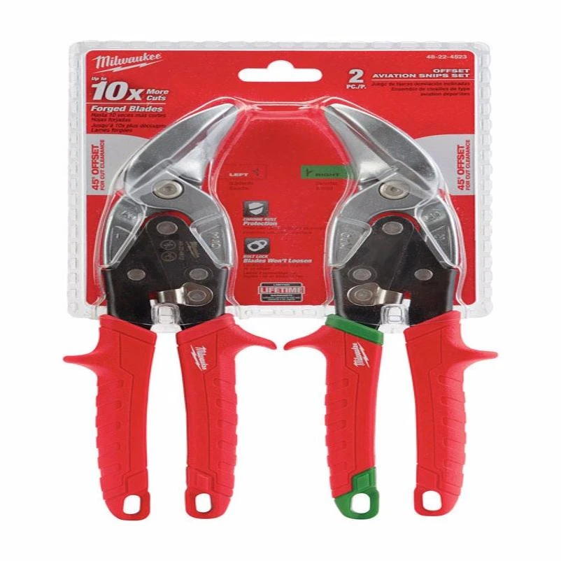 Milwaukee 10 in. Forged Alloy Steel Offset Aviation Snips Set 22 Ga. 2 pk