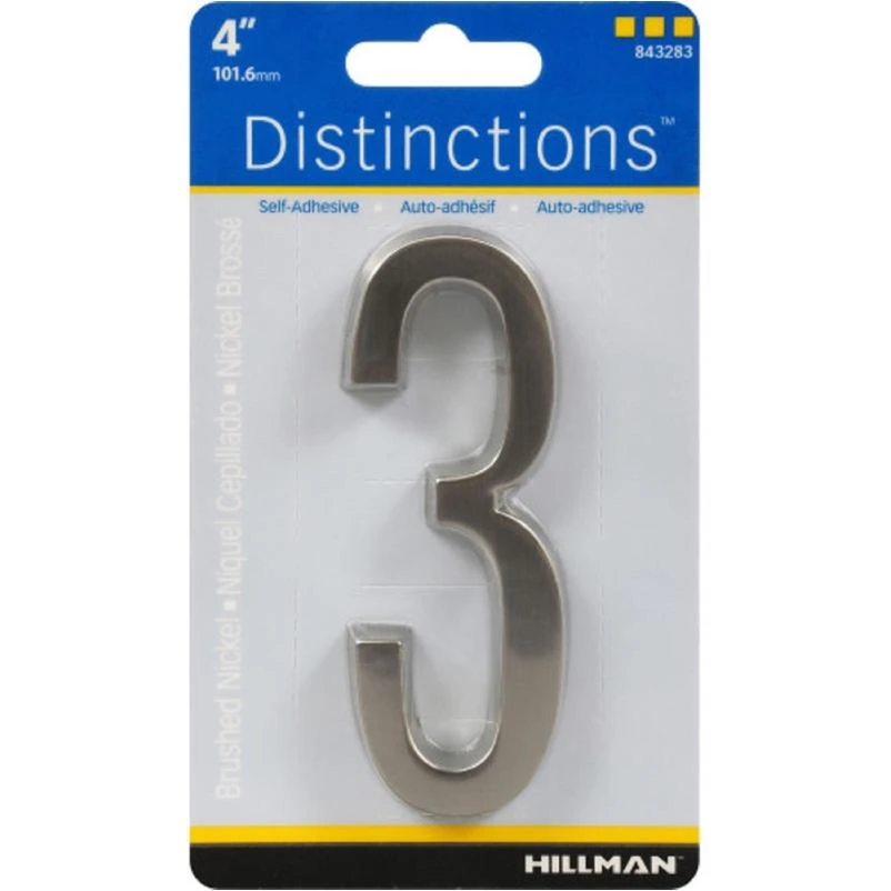 Hillman Distinctions 4 in. 31 Silver Brushed Nickel Self-Adhesive Number 3 1 pc