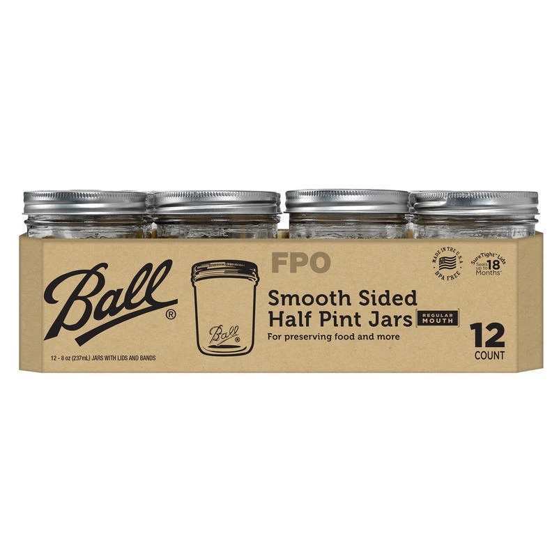 Ball Smooth Sided Regular Mouth Canning Jars 0.5 pt 12 PK