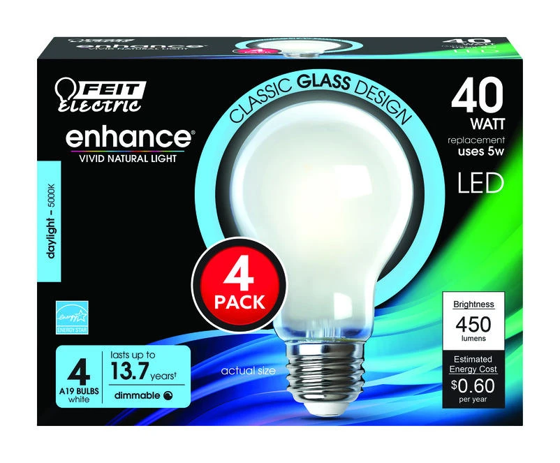 Feit Enhance A19 E26 (Medium) LED Bulb Daylight 40 Watt Equivalence 4 pk