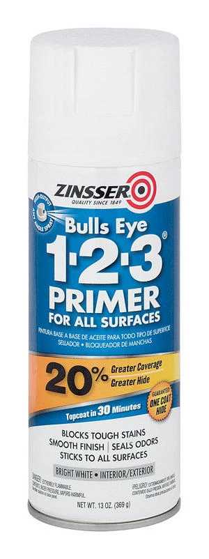 Zinsser Bulls Eye 123 Bright White Smooth Oil-Based Alkyd Resin Spray Primer and Sealer 13 oz