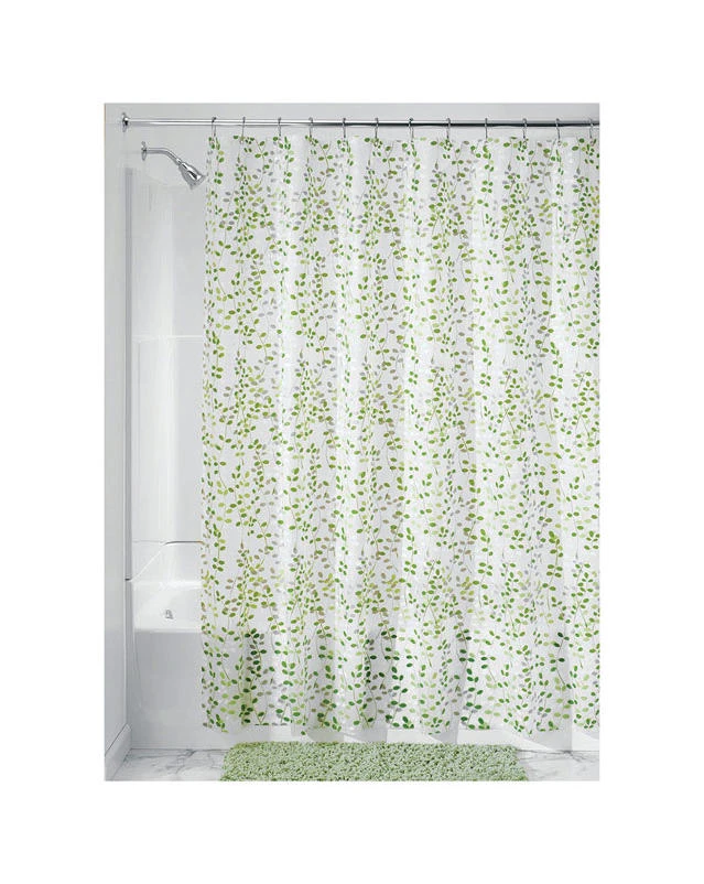 iDesign 72 in. H X 72 in. W Green and White Vines Shower Curtain PEVA