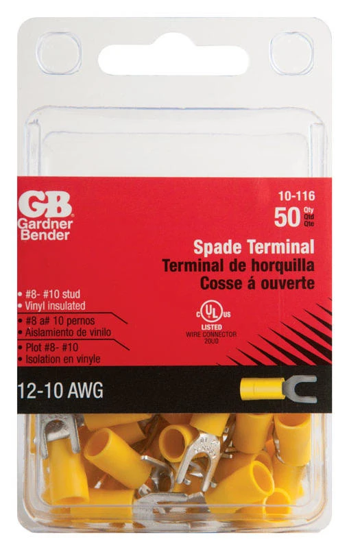 Gardner Bender 12-10 Ga. Insulated Wire Spade Terminal Yellow 50 pk