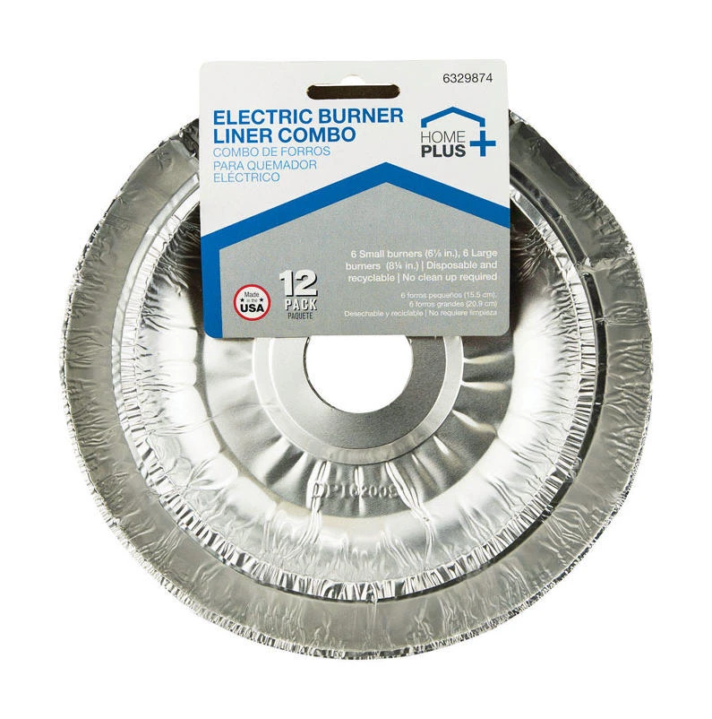Home Plus Durable Foil Assorted in. W Electric Burner Liner Silver 12 pk