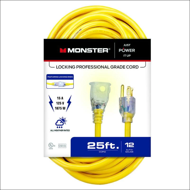 Monster Just Power It Up Outdoor 25 ft. L Yellow Extension Cord 12/3 SJTW