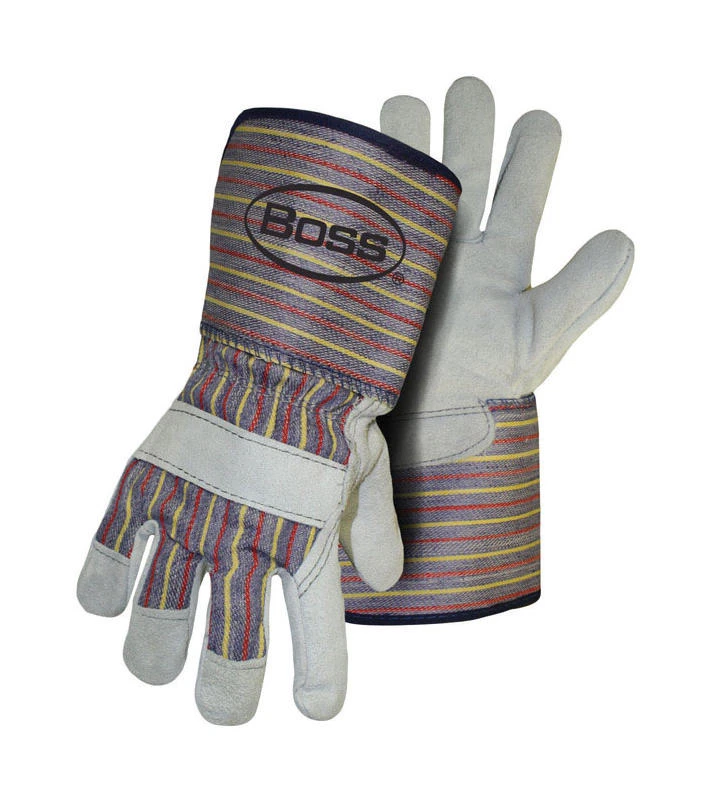 Boss Men's Indoor/Outdoor Gauntlet Cuff Work Gloves Gray L 1 pair