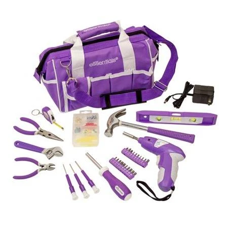 Essentials Around-the-House Homeowner's Tool Set with Pink Tool Bag (32-Piece)