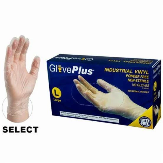 Clear Vinyl Industrial Latex Free Disposable Gloves (Box of 100)