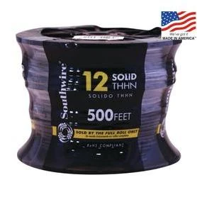 Southwire 500-ft 12-AWG Solid Black Copper THHN Wire (By-the-Roll)