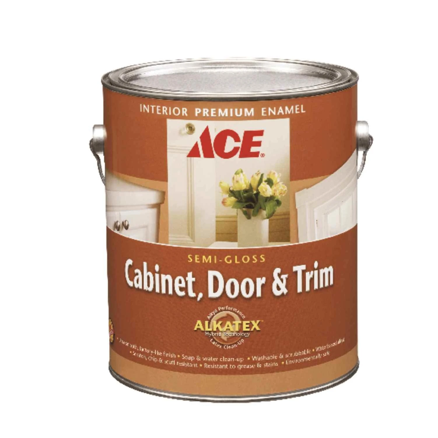 Ace Semi-Gloss White Ready-Mix Alkyd-Latex Hybrid Cabinet and Trim Paint 1 gal.