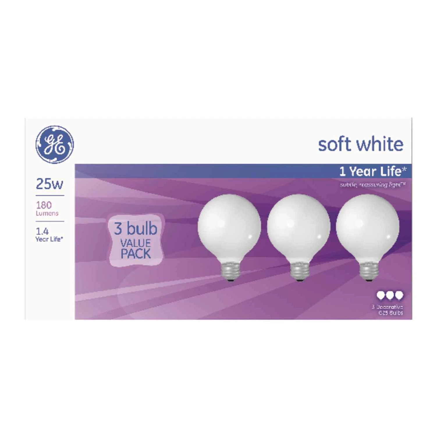 GE 25 watts G25 Incandescent Bulb 180 lumens Soft White Globe 3 pk