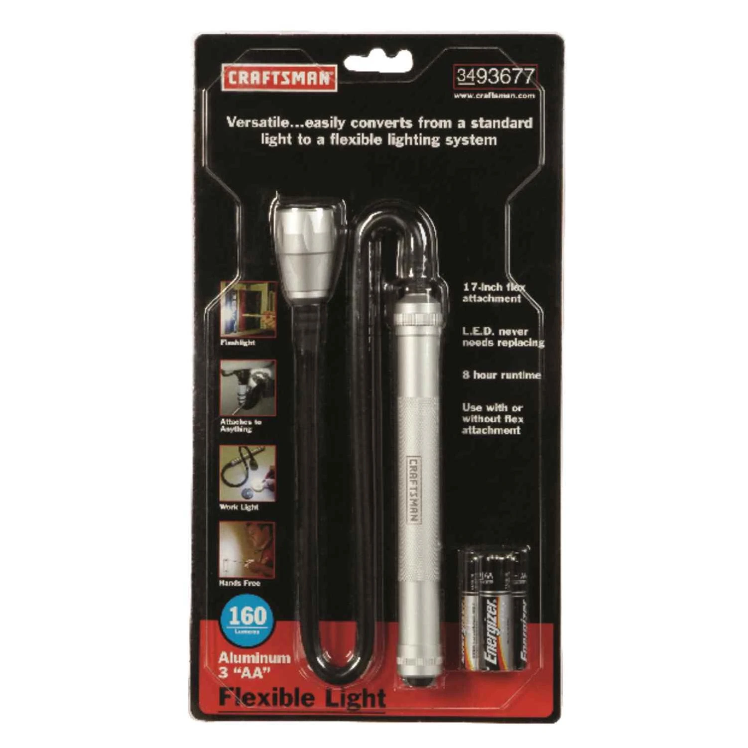 Craftsman 160 lumens Black LED Flexible Flashlight AA Battery