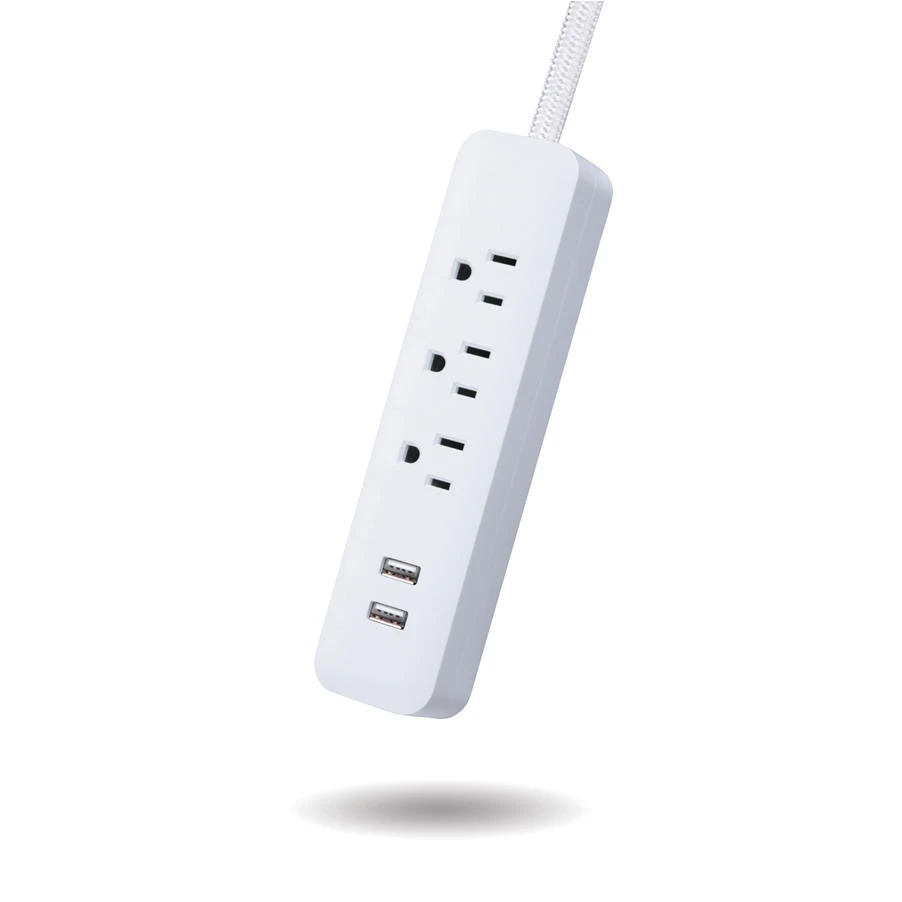 Globe Electric Designer Power Strip, 3 Grounded Outlets, 6ft Cord, right Angle Plug, 300 Joules, 2USB, White