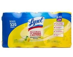 "Lysol Disinfecting Wipes, Lemon and Lime Blossom, 80/Canister, 4/Pack (1920090641)"