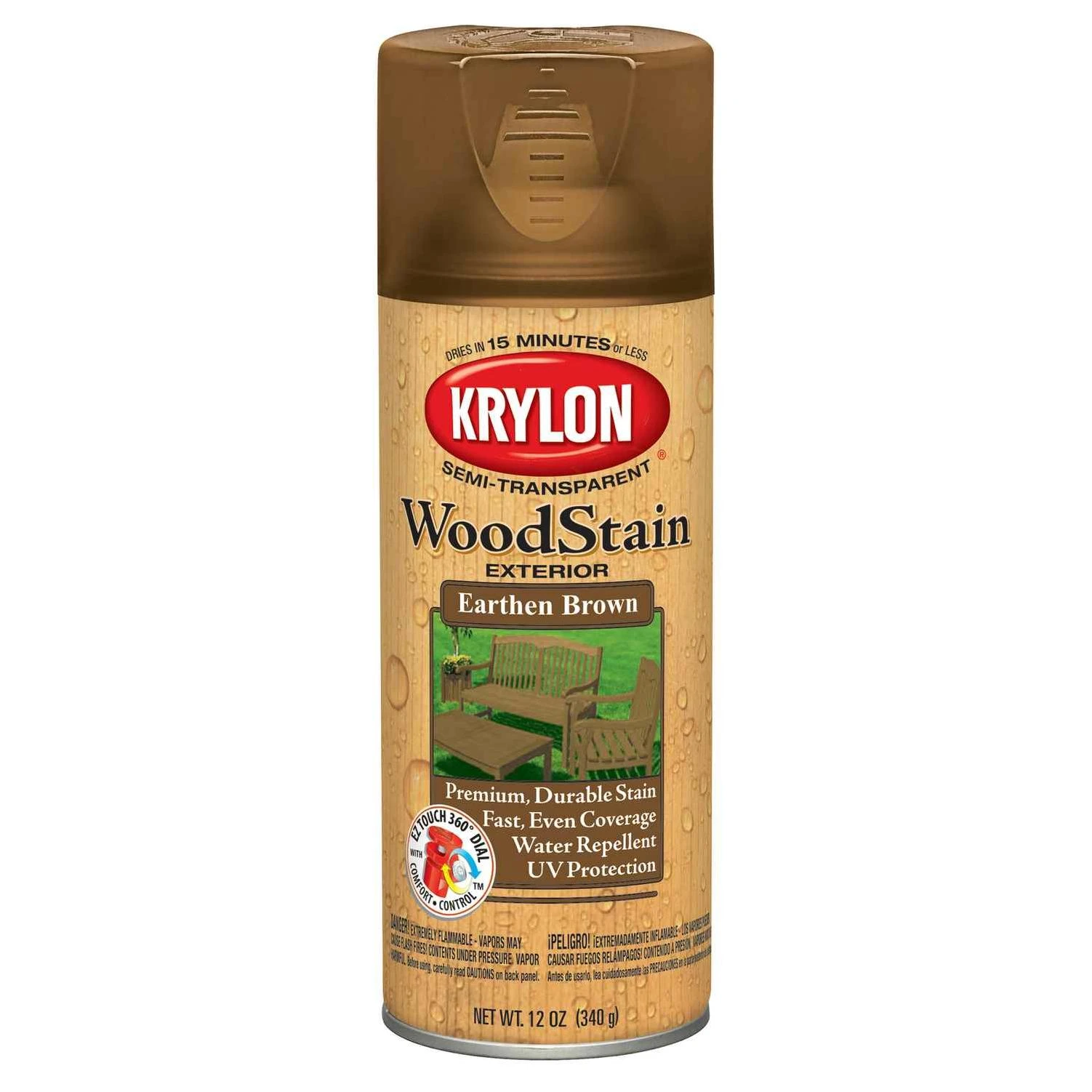 Krylon Semi-Transparent Semi-Gloss Earthen Brown Oil-Based Oil Wood Stain 12 oz.