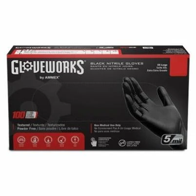 Nitrile Industrial Work Gloves, Powder-Free, Black, Small, 100-Ct.