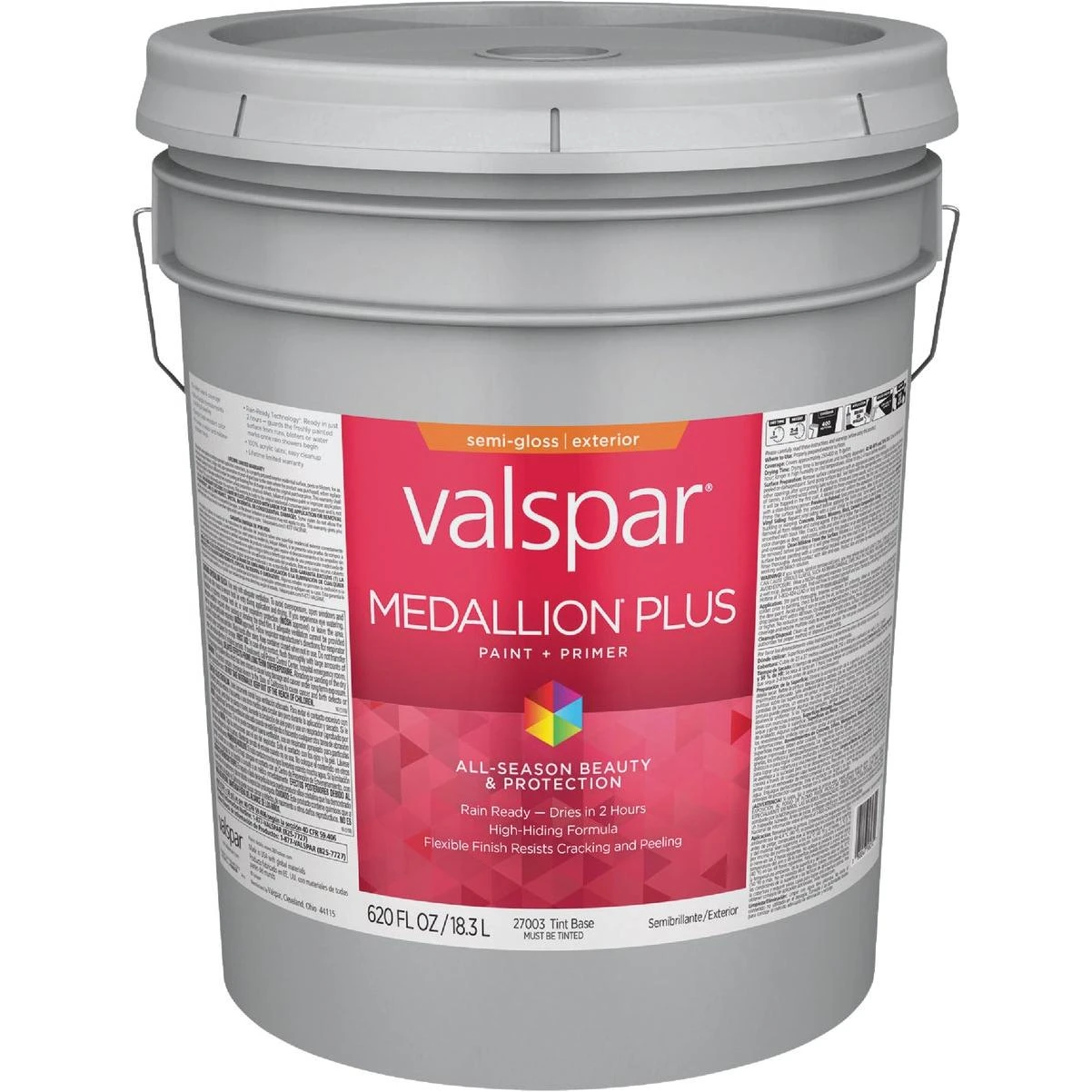 Valspar Medallion Plus Premium Paint & Primer Semi-Gloss Exterior Paint, Tint Base, 5 Gal.