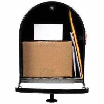 Outback Large Post-Mount Mailbox with Double Doors, Black Steel Construction