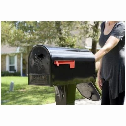 Outback Large Post-Mount Mailbox with Double Doors, Black Steel Construction