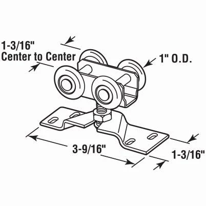 Pocket Door Roller Assembly with Four 1 Inch Nylon Rollers, Stamped Steel Construction