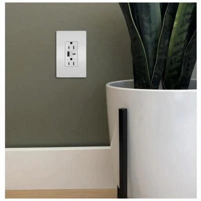 Pass and Seymour Duplex Electrical Outlet with Type A and Type C USB Charger, White, 6.0 Amp USB, 15 Amp Standard Outlet
