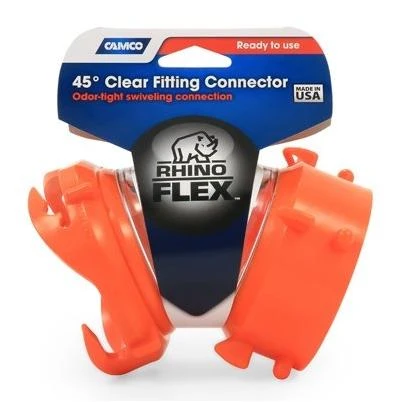 Rhinoflex Fitting, RV Sewer Hose to Waste, Clear, 45-Degree