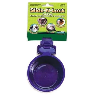 Slide-N-Lock Pet Feeding Crock, Cage Attachment, 10 Ounce Capacity, Assorted Colors