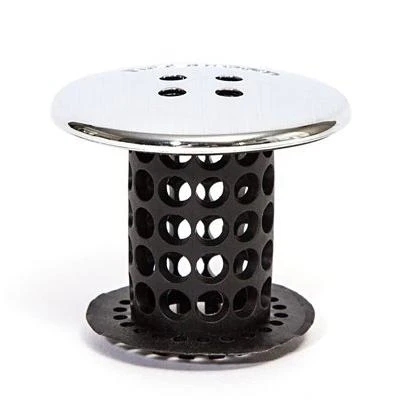 Bathtub Drain Protector Hair Catcher in Black and Chrome Finish