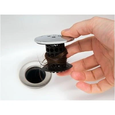 Bathtub Drain Protector Hair Catcher in Black and Chrome Finish