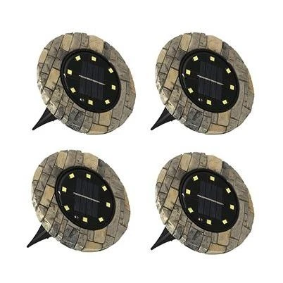 Solar Powered Disk Lights, 8 LED, Slate, 4-Pk.