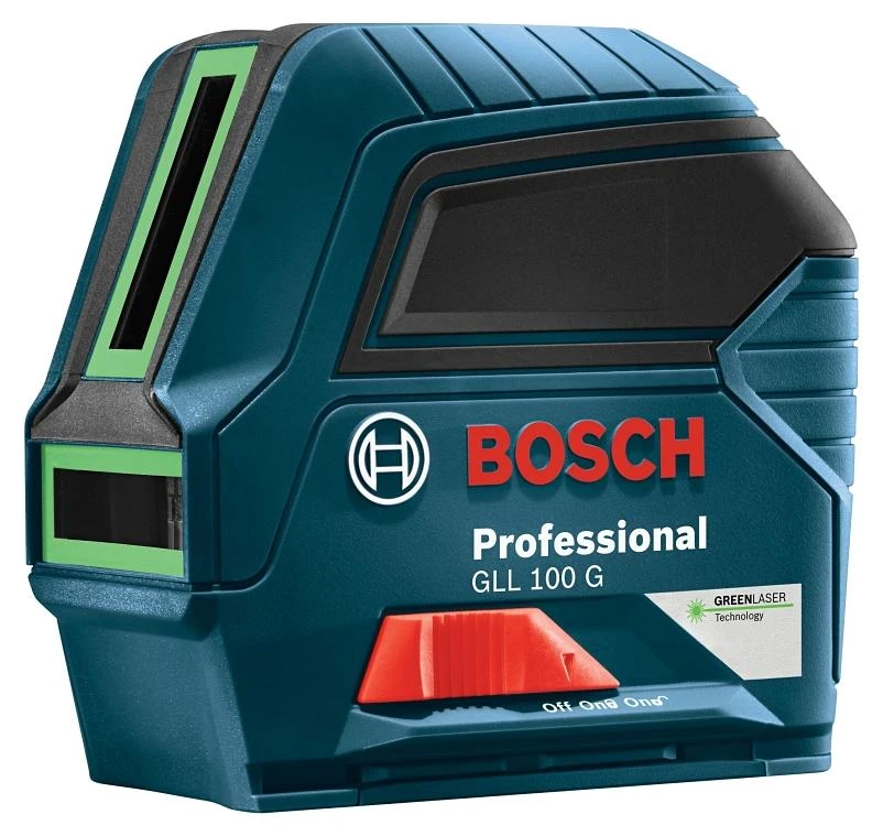 Bosch GLL 100 G Cross-Line Laser, 100 ft, +/-1/8 in at 33 ft Accuracy, 2-Line, Green Laser