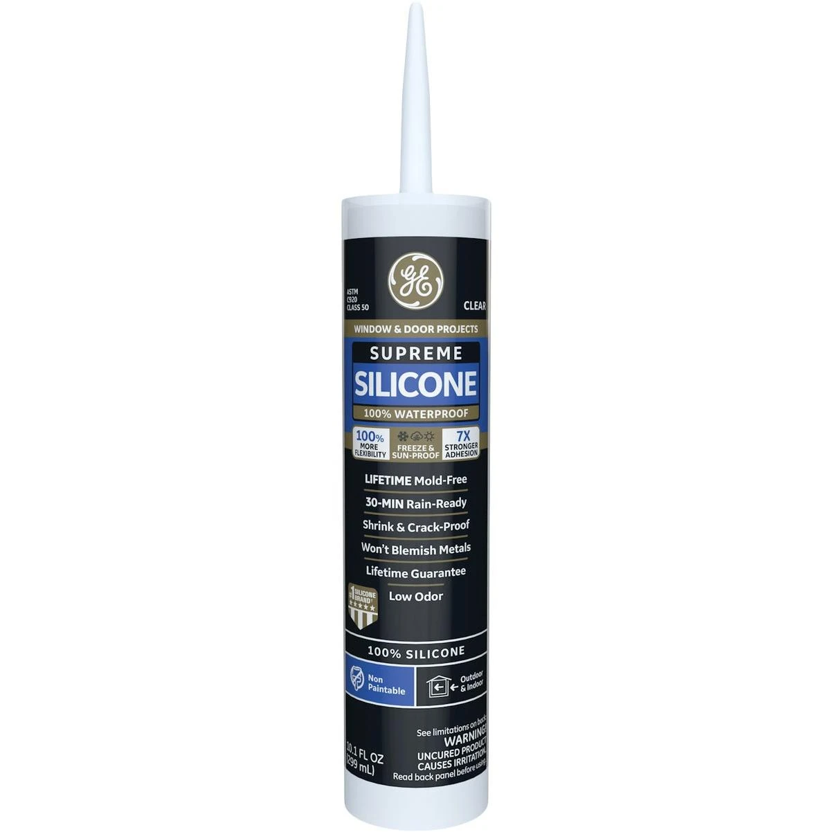 GE Supreme Silicone Window & Door Sealant, Clear, 10.1 Oz. Cartridge