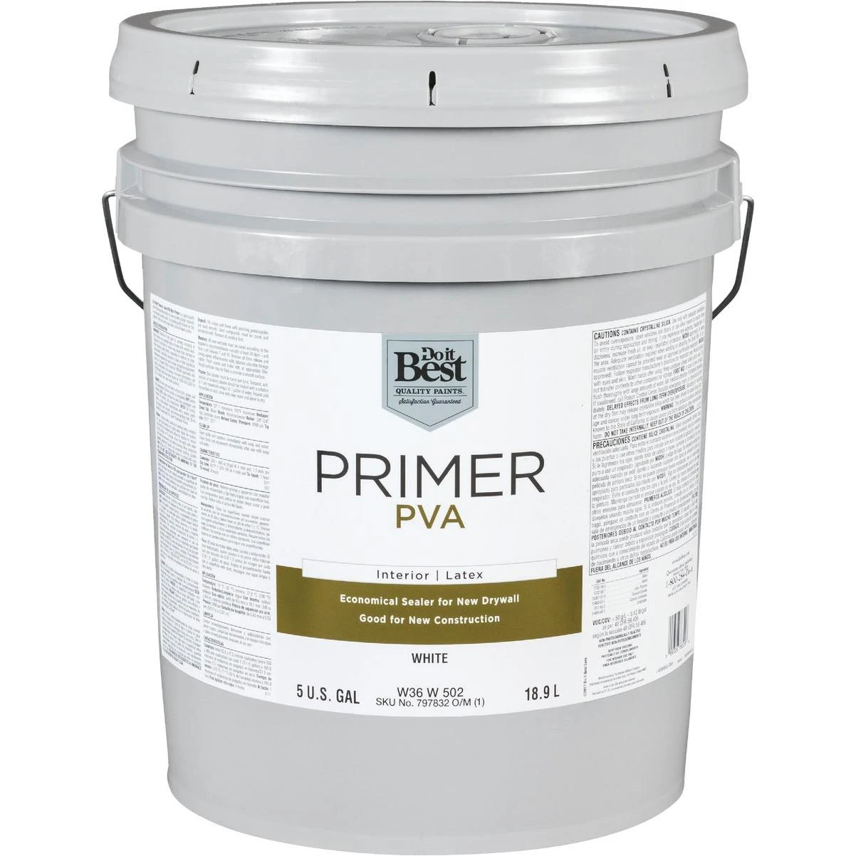 Do it Best PVA Interior Latex Drywall Primer, White, 5 Gal.