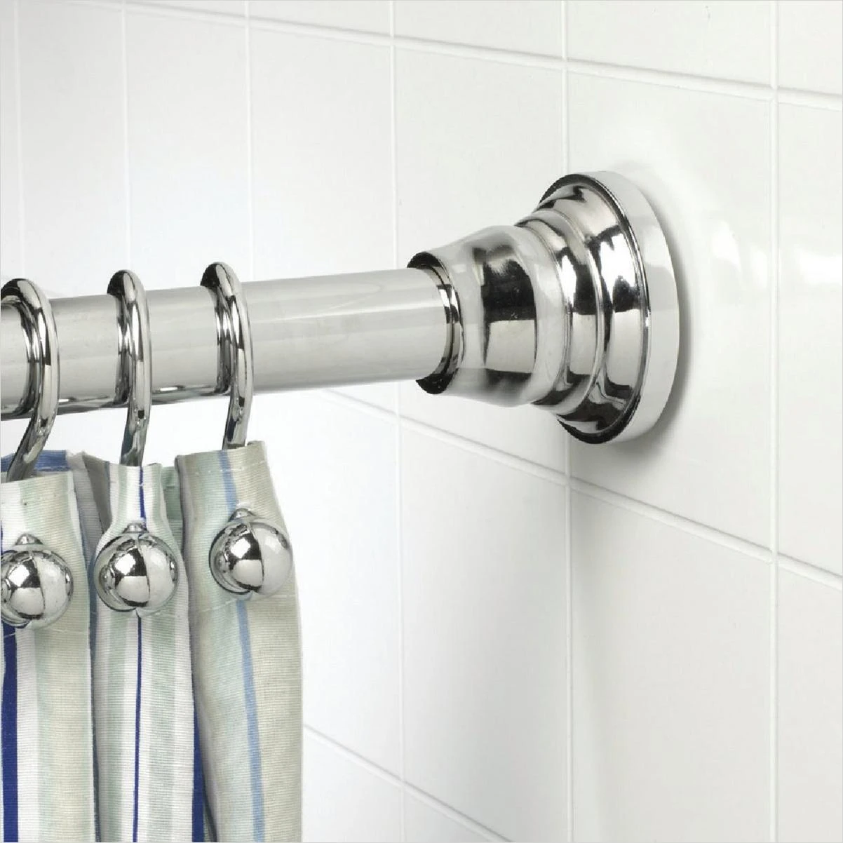Zenna Home Straight 72 In. Adjustable Tension Finial Shower Rod in Chrome