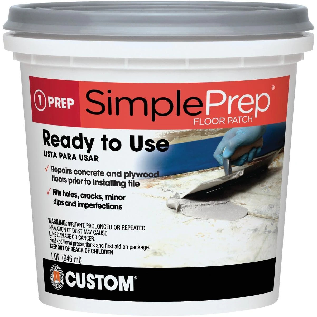 SimplePrep Pre-Mixed Floor Patch, Gray, 1 Qt.