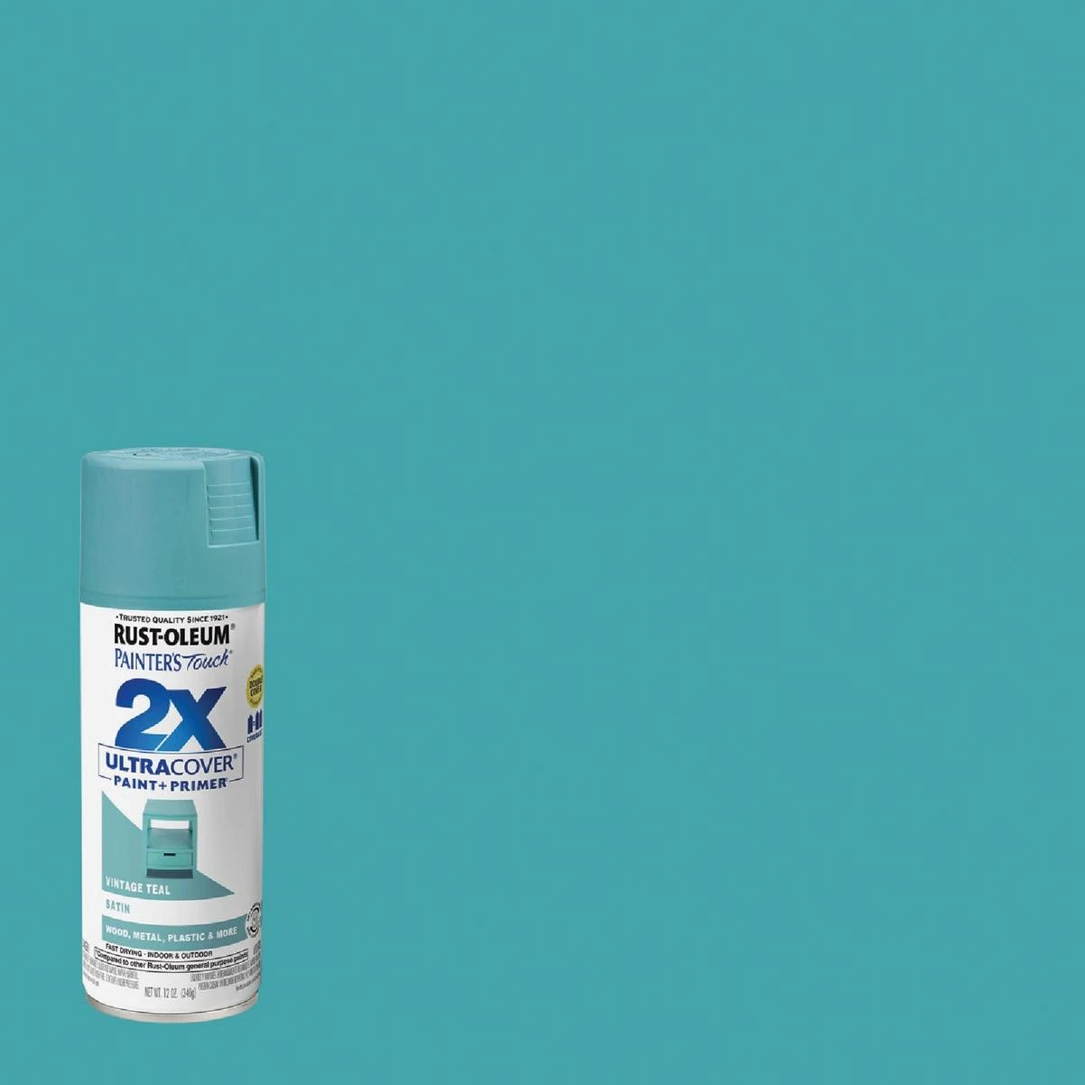 Rust-Oleum Painter's Touch 2X Ultra Cover 12 Oz. Satin Paint + Primer Spray Paint, Vintage Teal