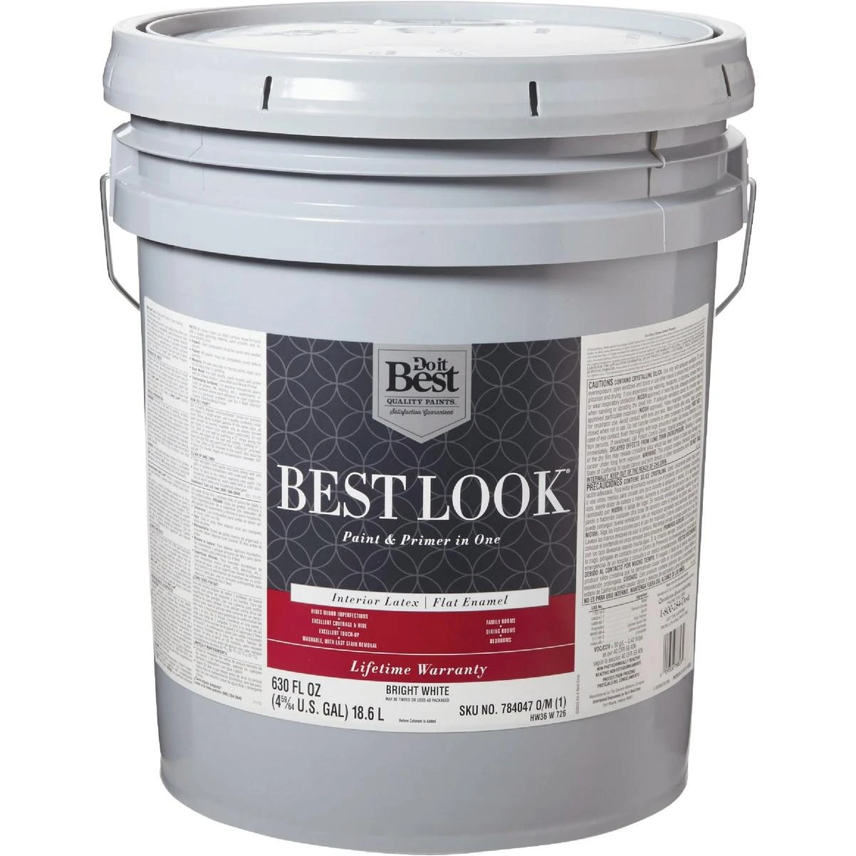 Best Look Latex Premium Paint & Primer In One Flat Enamel Interior Wall Paint, Bright White, 5 Gal.