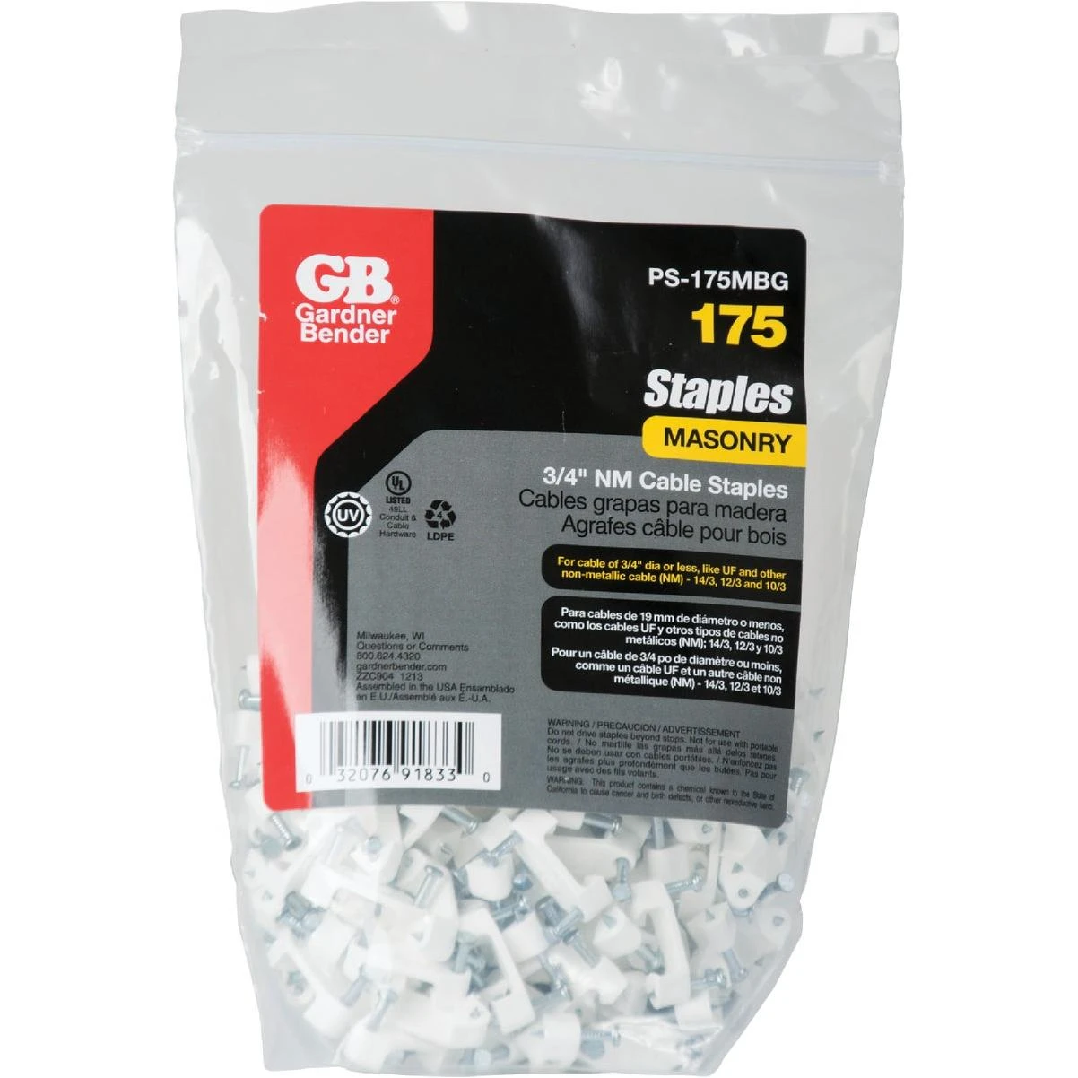 Gardner Bender 3/4 In. Polyethylene Cable Staple (175-Count)