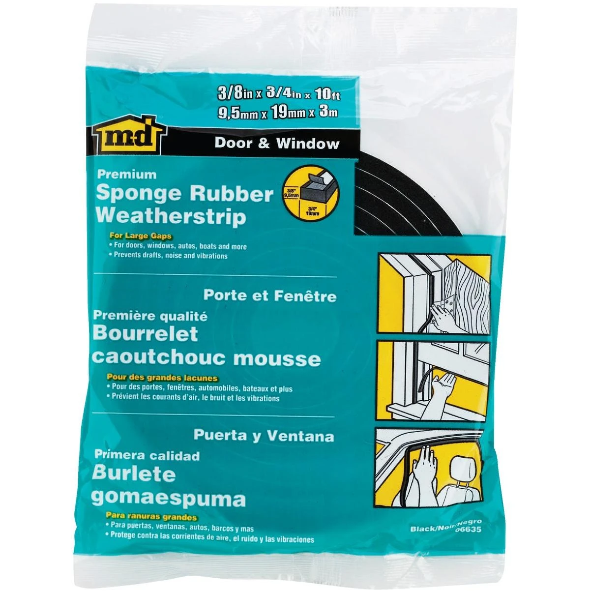 M-D Building Products 3/8 In. x 3/4 In. x 10 Ft. Black Sponge Window Seal for Large-Wide Gaps