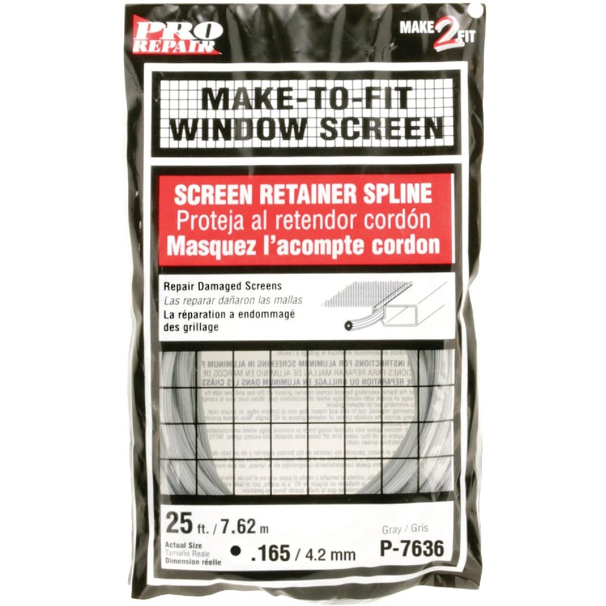 Prime-Line 0.165 In. Dia. x 25 Ft. L. Gray Vinyl Screen Retainer Spline