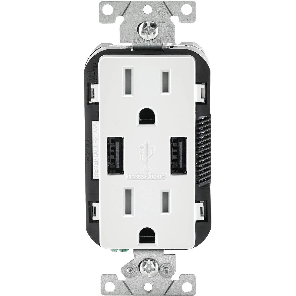 Leviton Decora 3.6A 5V White 2-Port USB Charging Outlet with 5-15R Tamper Resistant Duplex Outlet