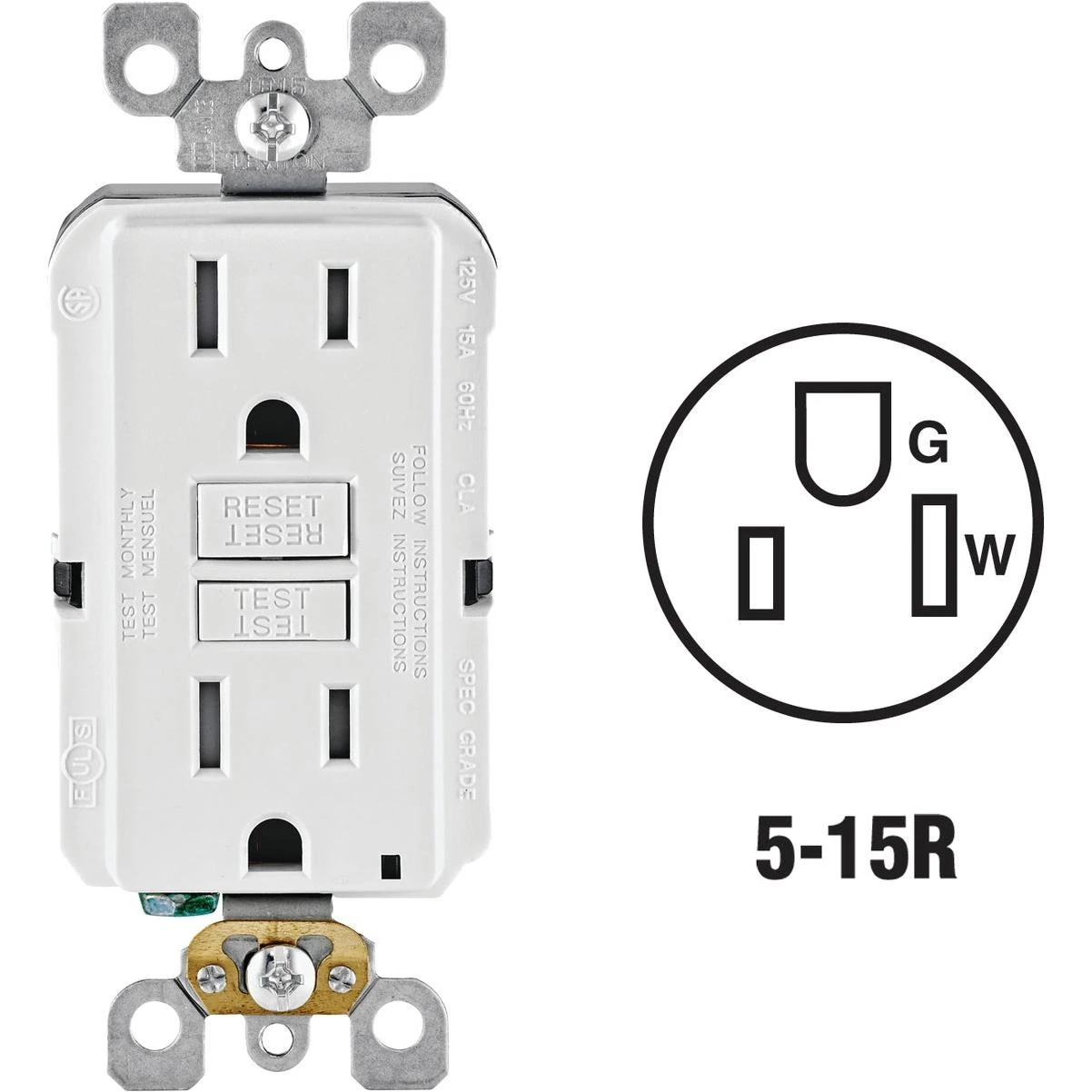 Leviton SmartlockPro Self-Test 15A White Residential Grade Tamper Resistant 5-15R GFCI Outlet