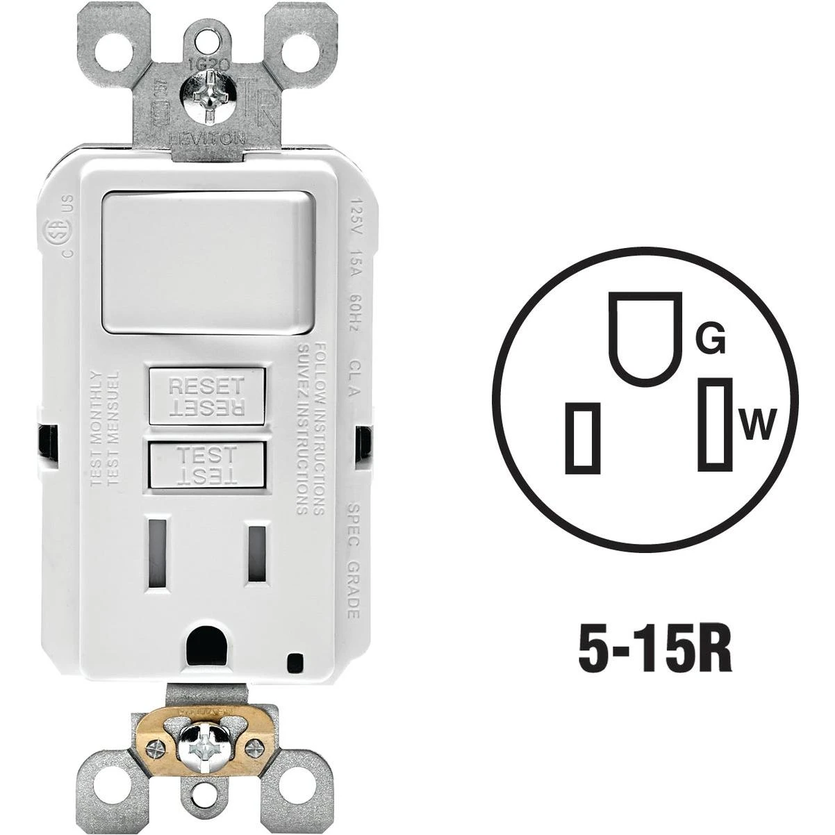 Leviton White 15A Self-Test Tamper Resistant GFCI Switch & Outlet Combination With Wallplate