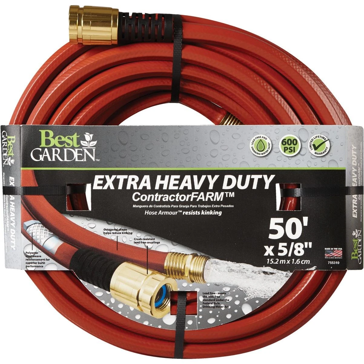 Best Garden 5/8 In. Dia. x 50 Ft. L. Drinking Water Safe Contractor Hose